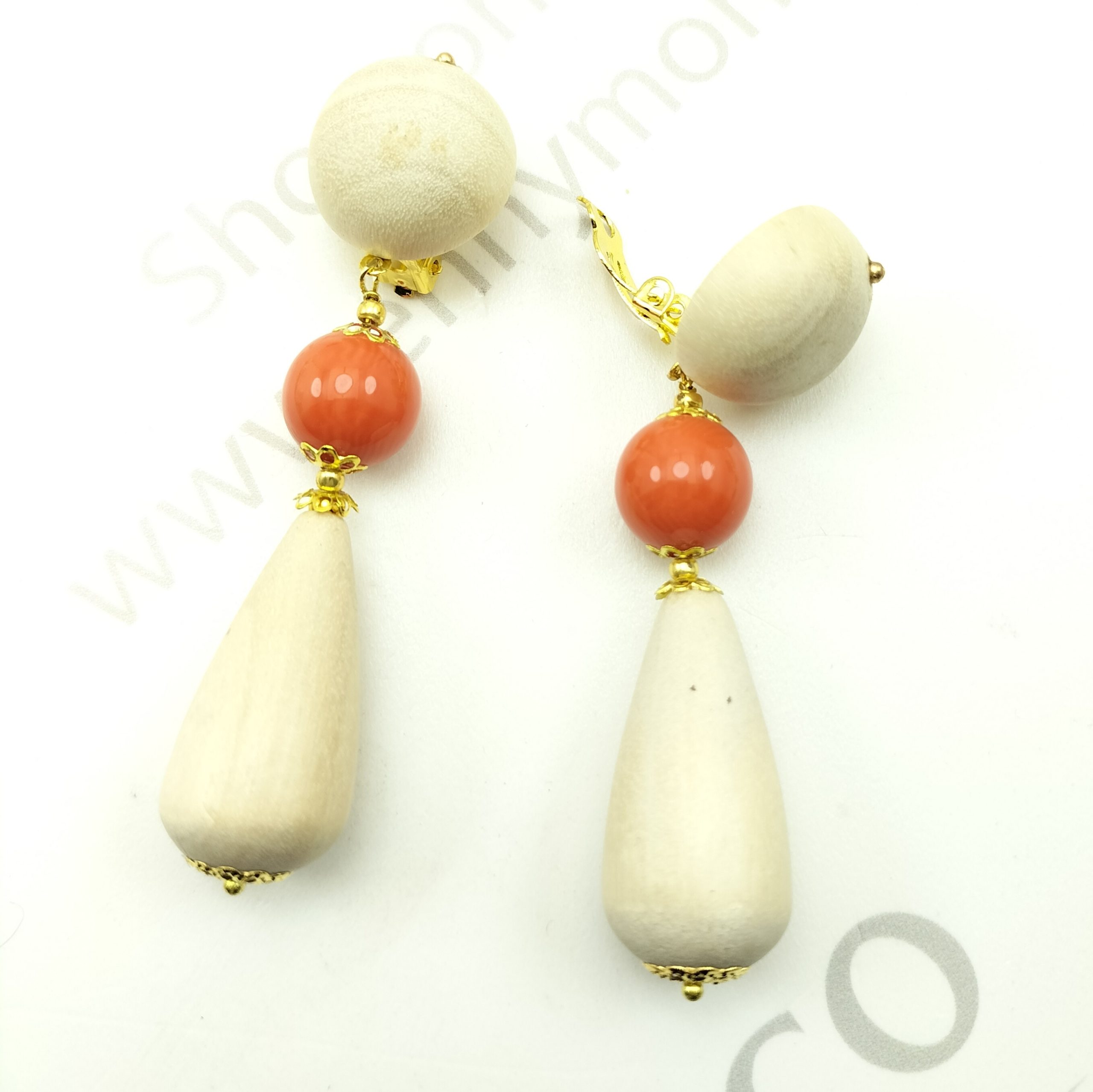 orecchini clips gocce betulla resinplex arancio tarocco