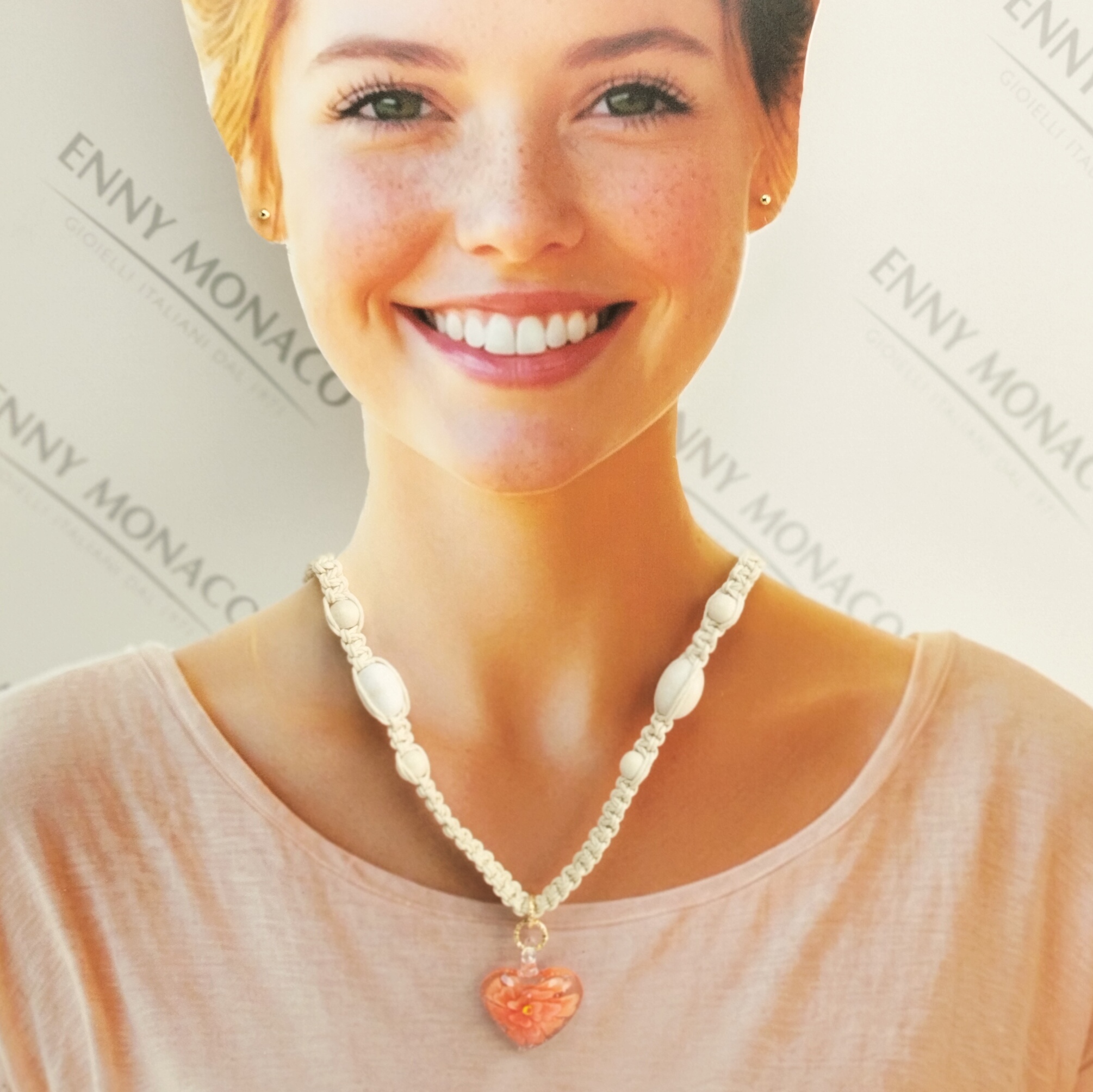 COLLANA CUORE VETRO MURANO ARANCIONE MACRAME' COLLANA CUORE VETRO MURANO ARANCIONE MACRAME'