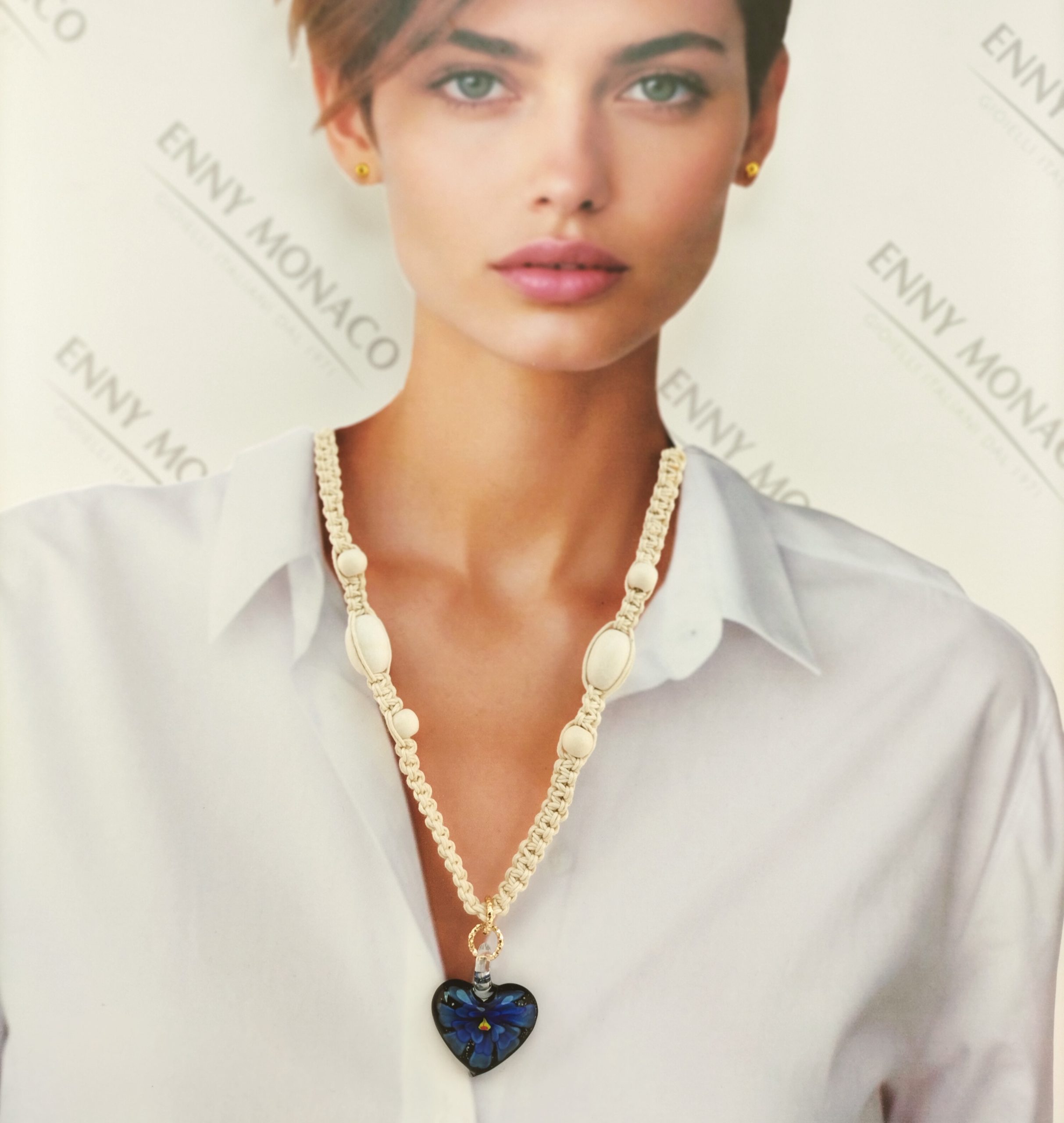 COLLANA CUORE VETRO MURANO BLU MACRAME' COLLANA CUORE VETRO MURANO BLU MACRAME'
