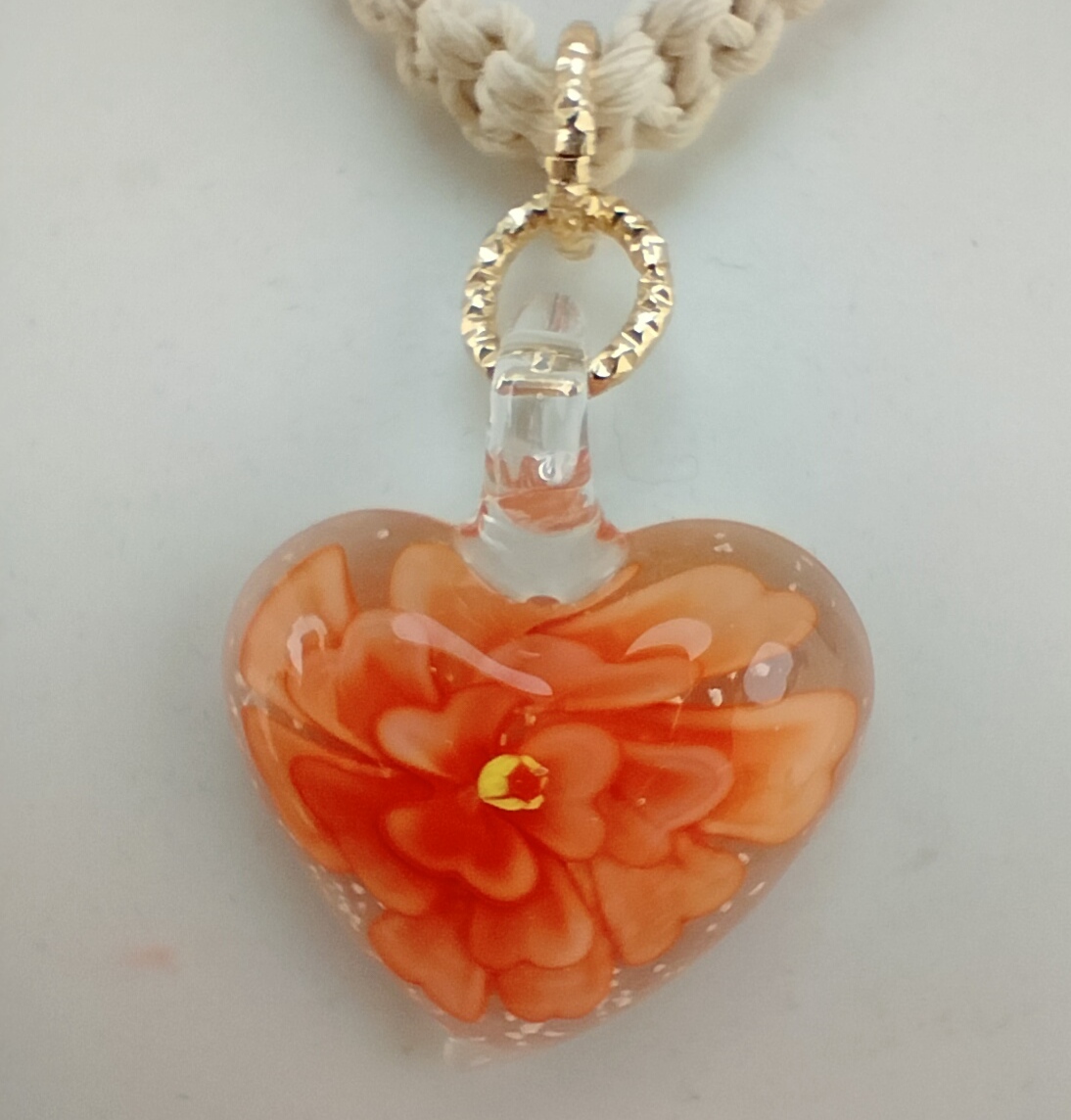 collana cuore vetro murano arancione macrame'