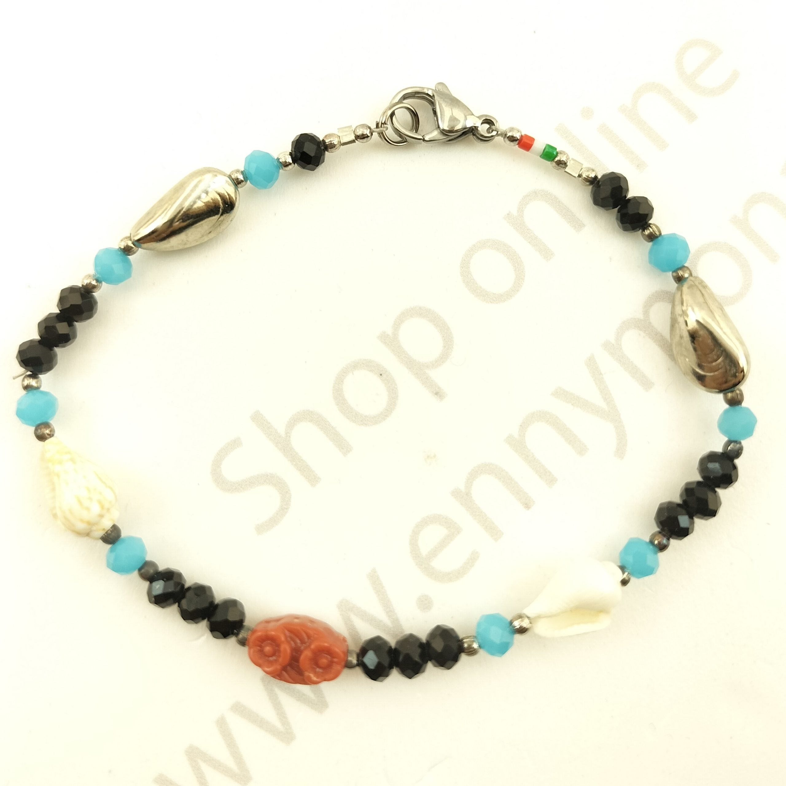 orecchini argento 925/oo rodiati cristalli neri conchiglie naturali