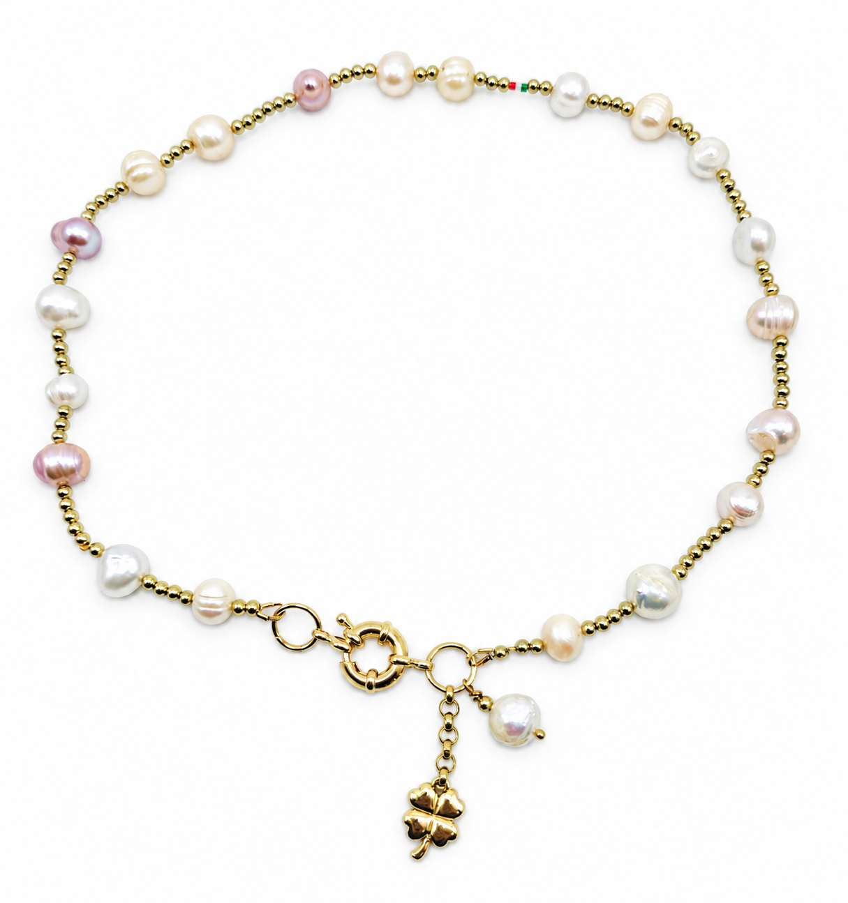 COLLANA PERLE SCARAMAZZE BEADS DORATI QUADRIFOGLIO COLLANA PERLE SCARAMAZZE BEADS DORATI QUADRIFOGLIO